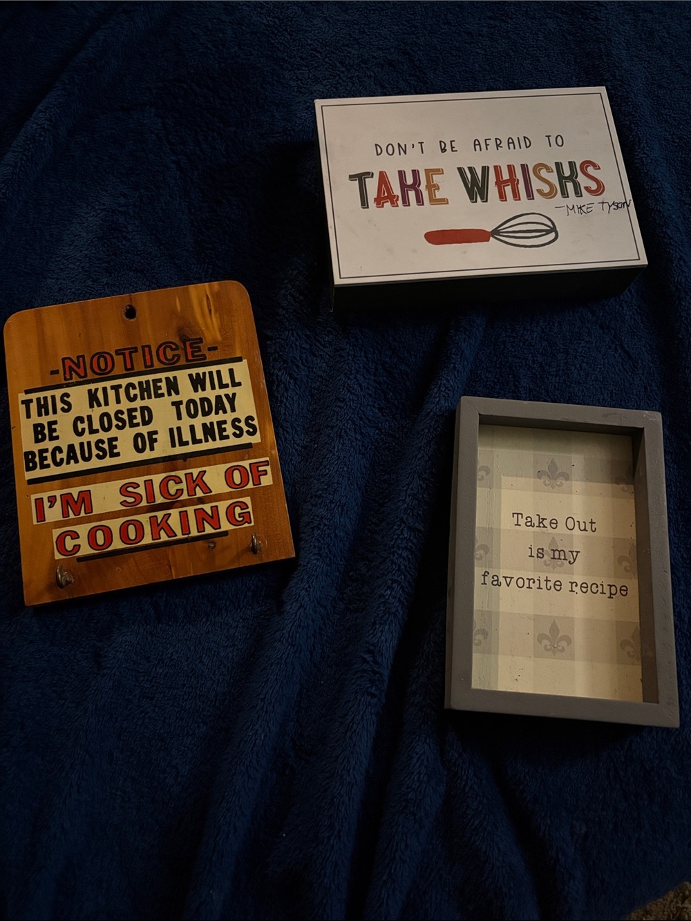 COS Kitchen Wall Sign Set in Navy Blue, White, Wood Tones